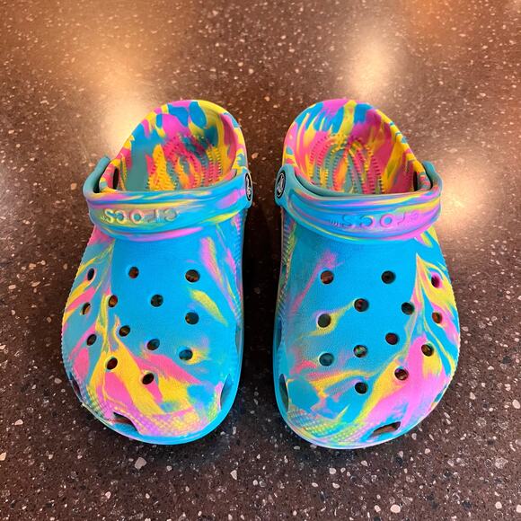 Crocs Kids Classic Marbled Clog Size J 3 Tie Dye Shoes - Picture 1 of 11